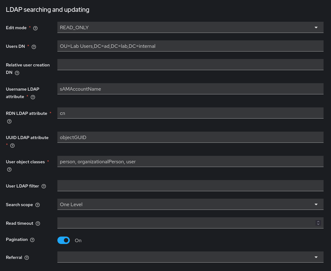 LDAP searching and updating settings