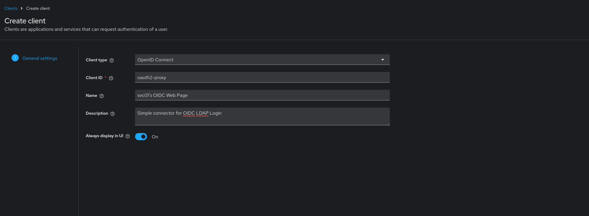 OIDC client settings